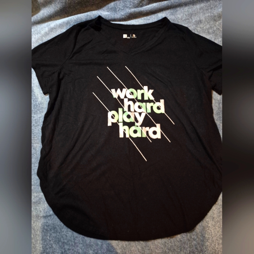 Xersion Black V-Neck Tee with White Accents